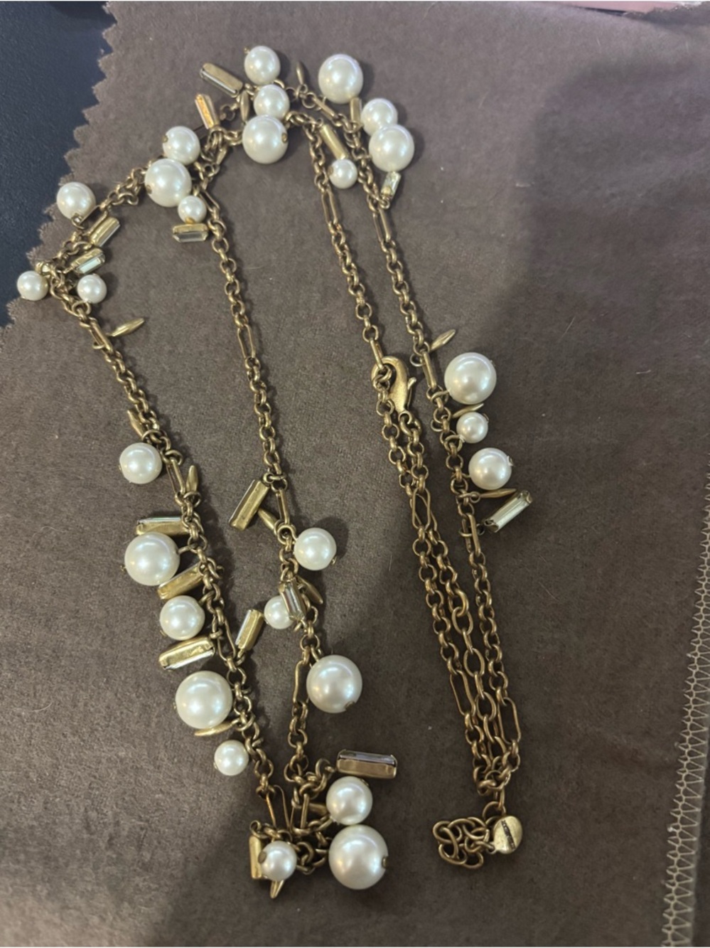 Stella and Dot Goldtone faux Pearl Beaded Long Necklace - with rhinestones